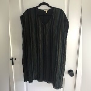Eileen Fisher Organic Gauze Cotton Poncho One Size Pinstriped